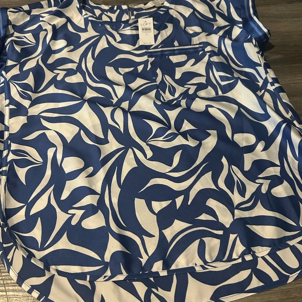 LOFT Navy and White Abstract Blouse